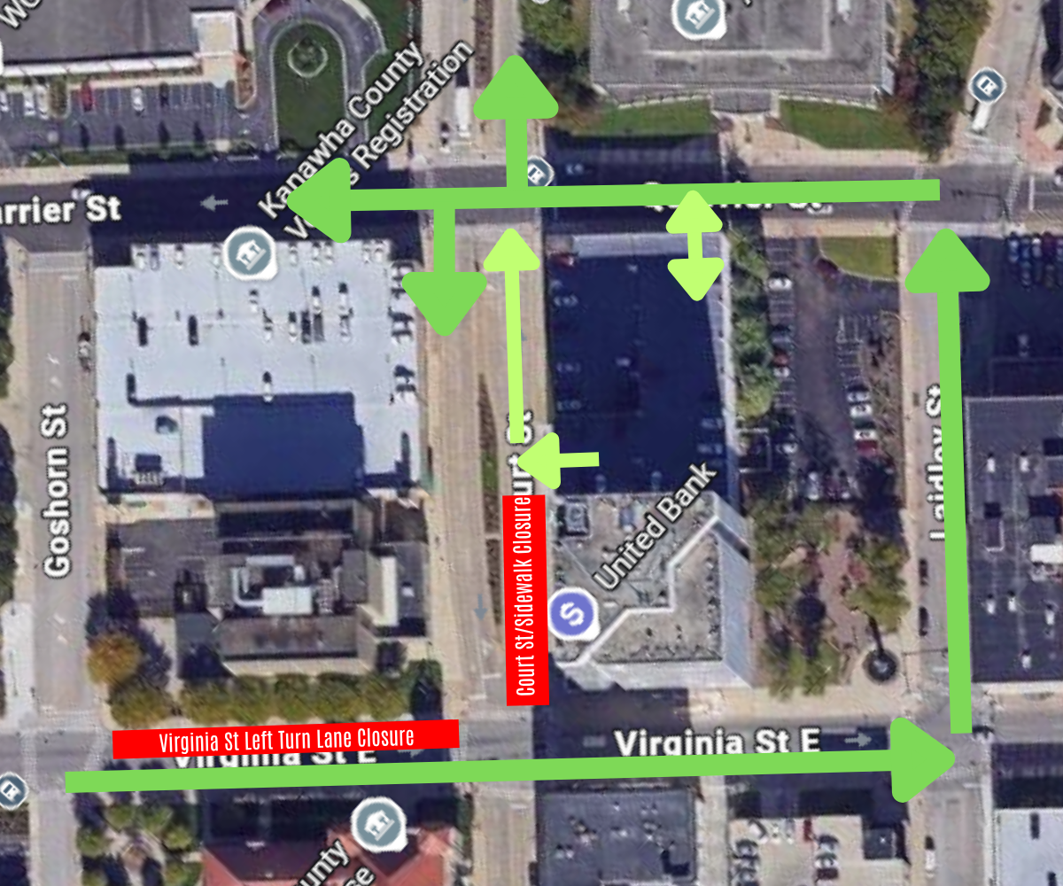 map shows closures and access outlined in the copy on this page