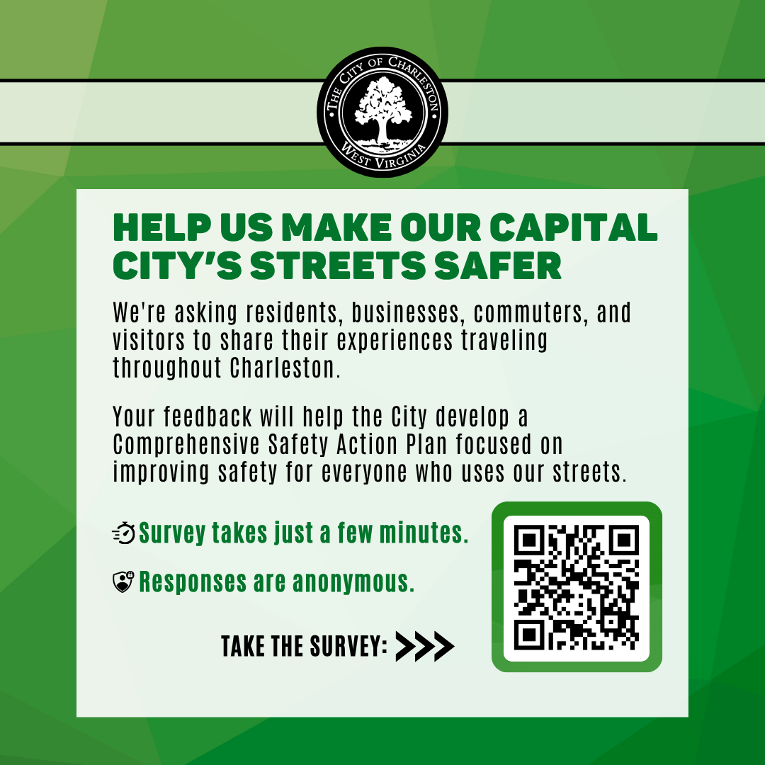 this is a graphic that supports the press release asking residents, businesses, communters, and visitors to share their experiences traveling through Charleston. The survey takes just a few minutes.  Responses are anonymous.  The QR Code links to the survey.